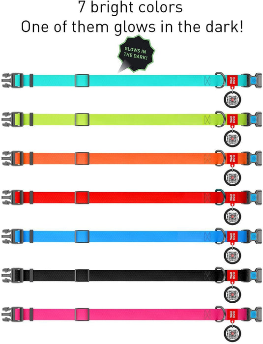 Waterproof Dog Collar   Heavy Duty Adjustable Durable Dog Collars for Small Medium Large Dogs   Red Blue Pink Mint Green Dog Collar   Safety Plus (14 1 2    22  Neck Glowing)