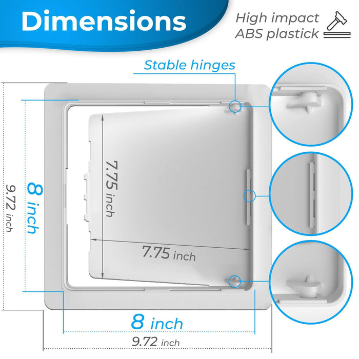 Access Panel for Drywall   8x8 inch   Wall Hole Cover   Access Door   Plumbing Access Panel for Drywall   Heavy Durable Plastic White