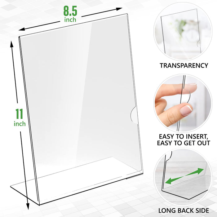 5 Pack Acrylic Sign Holders 8.5x11   Plastic Stands for Display   8 1 2 x 11 Acrylic Sign Holder with Vertical Slanted Back   Clear Plastic Sign Holder Paper Display Table Stand Flyer Document Paper