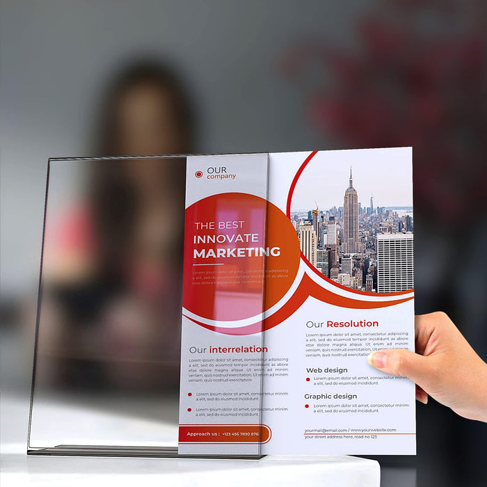 5 Pack Acrylic Sign Holders 8.5x11   Plastic Stands for Display   8 1 2 x 11 Acrylic Sign Holder with Vertical Slanted Back   Clear Plastic Sign Holder Paper Display Table Stand Flyer Document Paper
