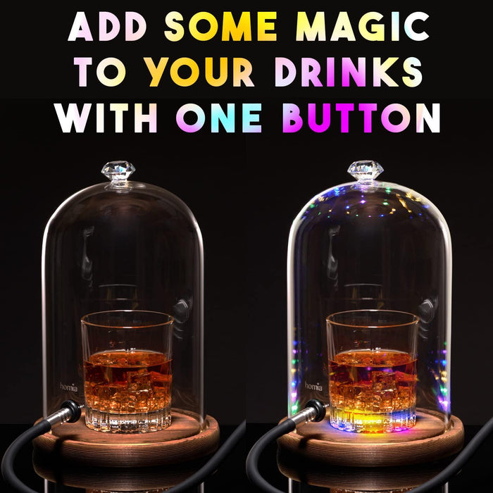 Smoking Gun Accessory LED lights Glass Dome 9  x 5.7  Lid Wooden Base   Glass Smoke infuser Cover Lid for Cocktail Smoker   Dome for Cold Smoke Smoking Cloche for Drinks