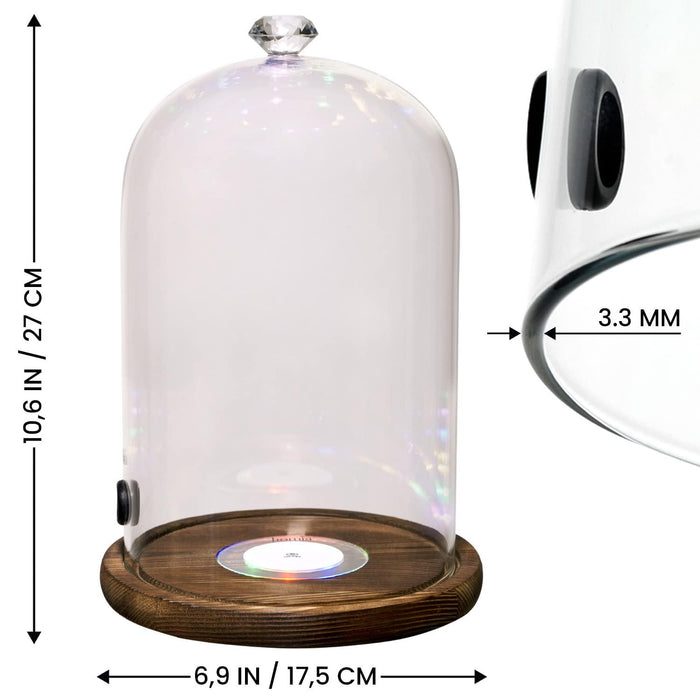 Smoking Gun Accessory LED lights Glass Dome 9  x 5.7  Lid Wooden Base   Glass Smoke infuser Cover Lid for Cocktail Smoker   Dome for Cold Smoke Smoking Cloche for Drinks
