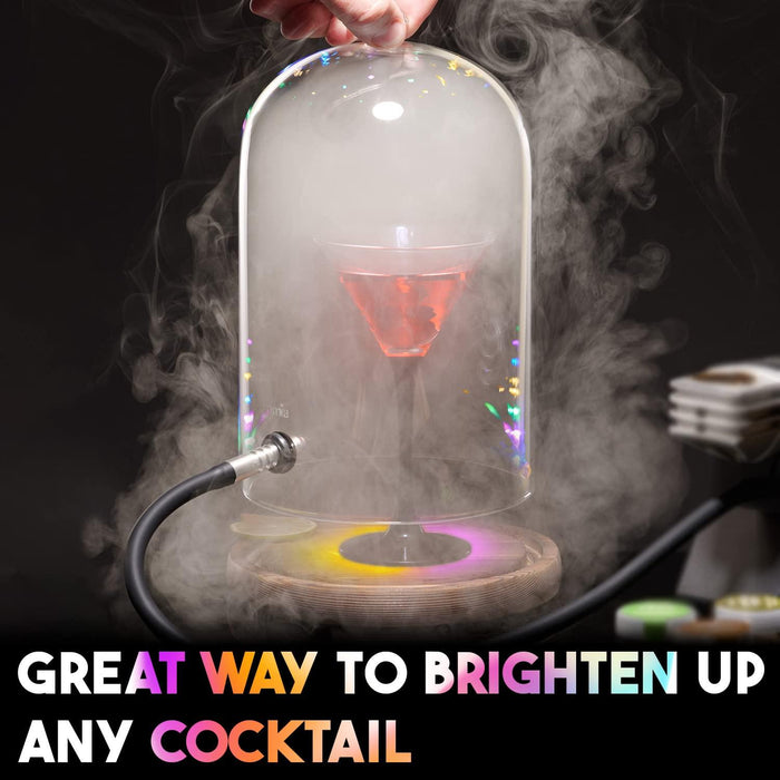 Smoking Gun Accessory LED lights Glass Dome 9  x 5.7  Lid Wooden Base   Glass Smoke infuser Cover Lid for Cocktail Smoker   Dome for Cold Smoke Smoking Cloche for Drinks