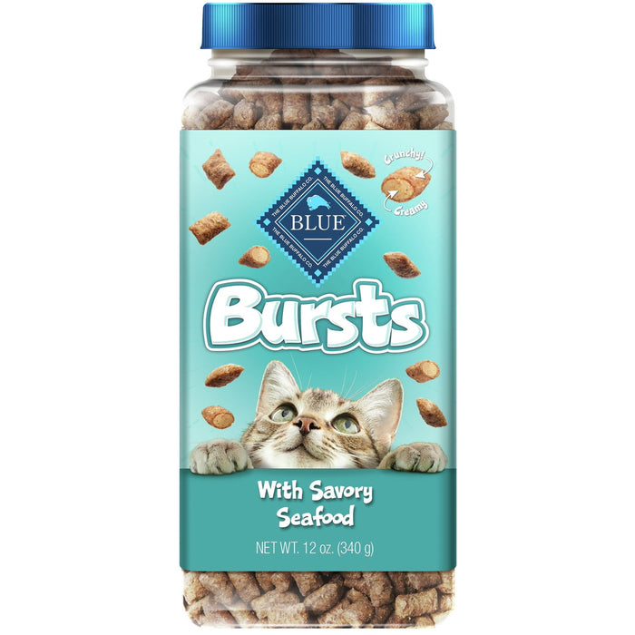 Blue Buffalo Bursts Seafood Flavor Crunchy Treats for Cats, Whole Grain, 12 oz. Tub