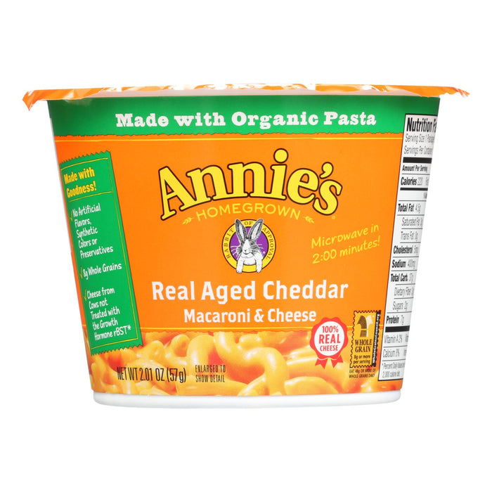 Annie's Homegrown Real Aged Cheddar Microwavable Macaroni And Cheese Cup -Case Of 12 - 2.01 Oz.