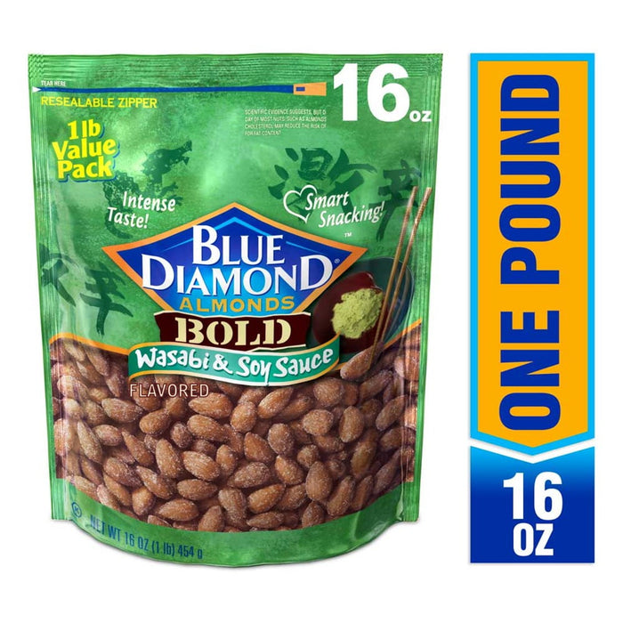 Blue Diamond Almonds, BOLD Wasabi & Soy Sauce, 16 oz Bag (Pack Of 1)