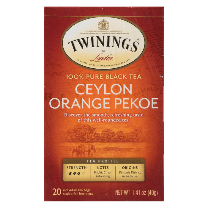 Twinings Tea Black Tea - Ceylon Orange Pekoe - Case Of 6 - 20 Bags.