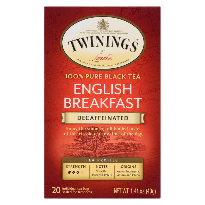 Twinings Tea Breakfast Tea - English Decaffeinated - Case Of 6 - 20 Bags.