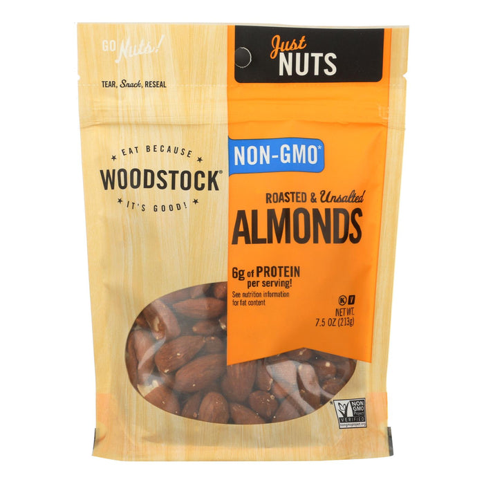 Woodstock Non-gmo Almonds, Roasted And Unsalted - Case Of 8 - 7.5 Oz