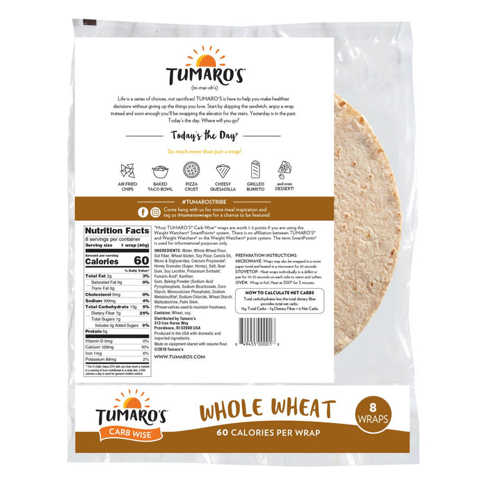 Tumaro's 8-inch Whole Wheat Carb Wise Wraps - Case Of 6 - 8 Ct.