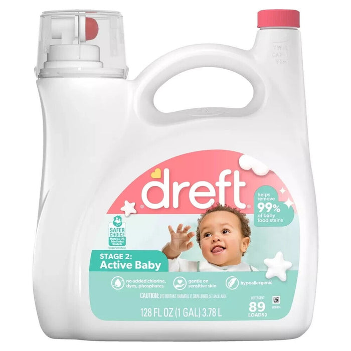 Dreft Stage |2 Active Baby Liquid Laundry Detergent 89 Loads 128 Fl Oz