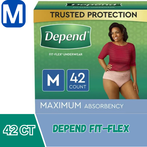 Depend FIT-Flex Incontinence Underwear Women, Blush, Medium, 42 Count