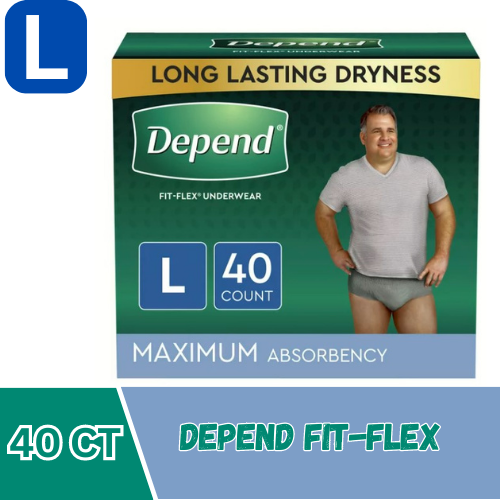 Depend Fit-Flex Incontinence Underwear for Men, Maximum, Large, 40 Ct., Gray