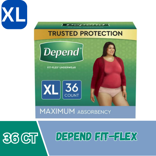 Depend FIT-Flex Incontinence Underwear for Women, Disposable, Maximum Absorbency, Extra-Large, Blush, 36 Count