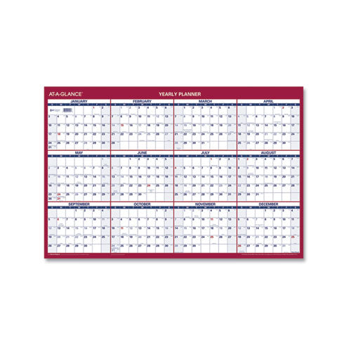 Erasable Vertical/horizontal Wall Planner,24 X 36, White/blue/red Sheets, 12-month (jan To Dec): 2025
