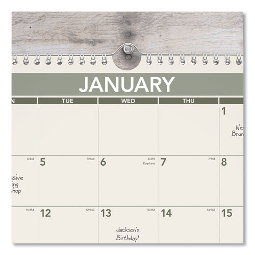 Recycled Wall Calendar, Unruled Blocks, 15 X 12, Sand/green Sheets, 12-month (jan To Dec): 2025.