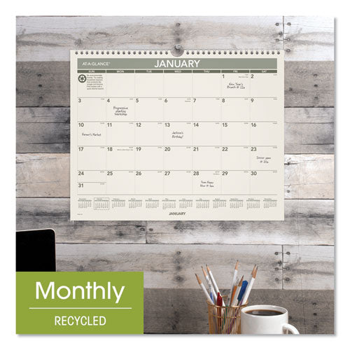 Recycled Wall Calendar, Unruled Blocks, 15 X 12, Sand/green Sheets, 12-month (jan To Dec): 2025.
