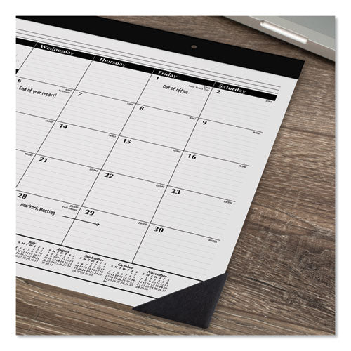 Monthly Refillable Desk Pad, 22 X 17, White Sheets,Black Binding, Black Corners, 12-month (jan To Dec): 2025