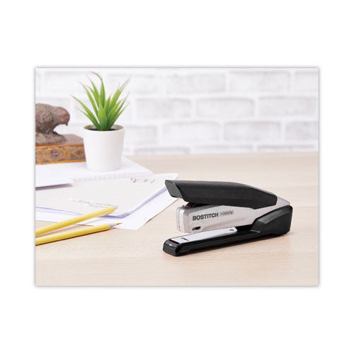 Inpower+28 Executive One-finger 3-in-1 Eco-friendly Desktop Stapler, 28-sheet Capacity, Black/silver.