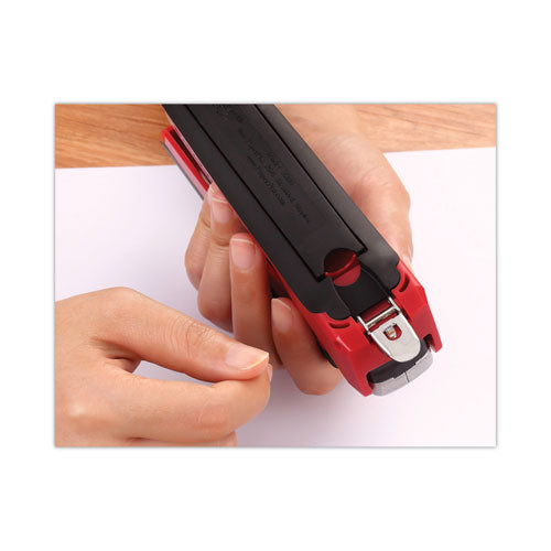 Inpower One-finger 3-in-1 Desktop Stapler With Antimicrobial Protection, 28-sheet Capacity, Red/silver.