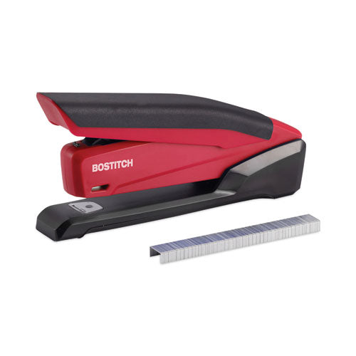 Inpower One-finger 3-in-1 Desktop Stapler With Antimicrobial Protection, 20-sheet Capacity, Red/black.