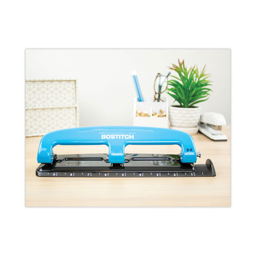 12-sheet Ez Squeeze Three-hole Punch, 9/32" Holes, Blue/black.