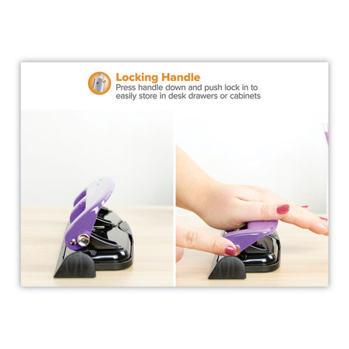 12-sheet Ez Squeeze Three-hole Punch, 9/32" Holes, Purple/black.