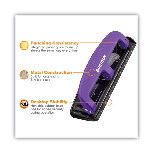 12-sheet Ez Squeeze Three-hole Punch, 9/32" Holes, Purple/black.