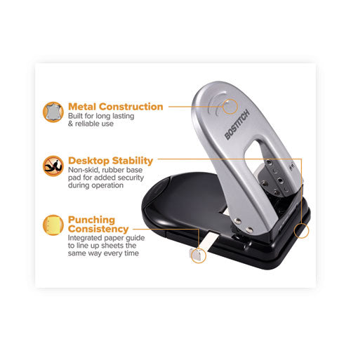 40-sheet Ez Squeeze Two-hole Punch, 9/32" Holes, Black/silver.