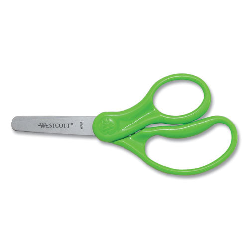 For Kids Scissors, Rounded Tip, 5" Long, 1.75" Cut Length, Straight Handle, Randomly Assorted Handle Color.
