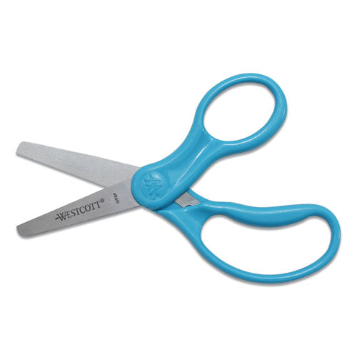 For Kids Scissors, Rounded Tip, 5" Long, 1.75" Cut Length, Straight Handle, Randomly Assorted Handle Color.