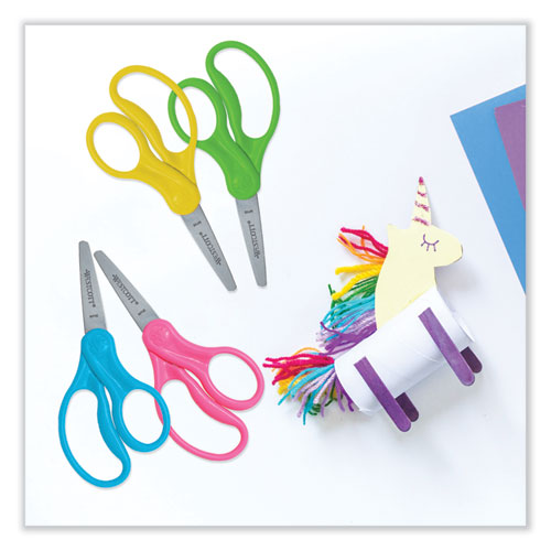 For Kids Scissors Teacher's Pack, Pointed Tip, 5" Long, 1.75" Cut Length, Straight Assorted Color Handles, 12/pack.