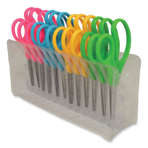 For Kids Scissors Teacher's Pack, Pointed Tip, 5" Long, 1.75" Cut Length, Straight Assorted Color Handles, 12/pack.