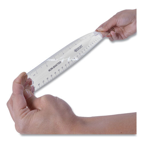 Non-shatter Flexible Ruler, Standard/metric, 12" Long, Plastic, Clear.