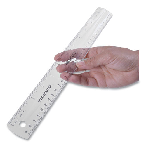 Non-shatter Flexible Ruler, Standard/metric, 12" Long, Plastic, Clear.