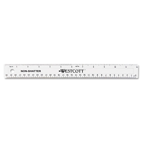 Non-shatter Flexible Ruler, Standard/metric, 12" Long, Plastic, Clear.