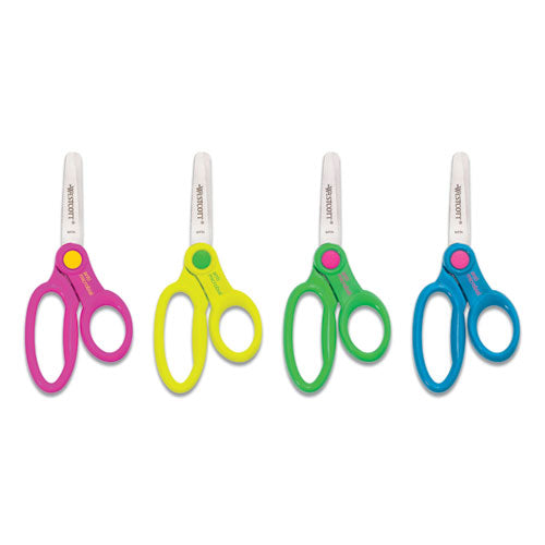 Kids' Scissors With Antimicrobial Protection, Rounded Tip,5" Long, 2" Cut Length, Straight Assorted Color Handles, 12/pack