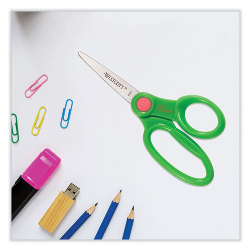 Kids' Scissors With Antimicrobial Protection, Pointed Tip, 5" Long, 2" Cut Length, Assorted Straight Handles, 12/pack