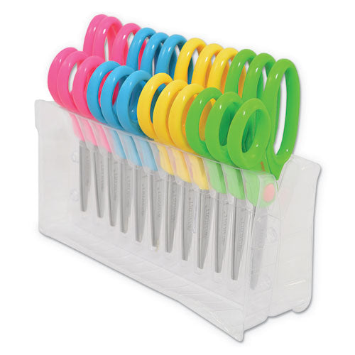 Kids' Scissors With Antimicrobial Protection, Pointed Tip, 5" Long, 2" Cut Length, Straight Assorted Color Handles, 12/pack.