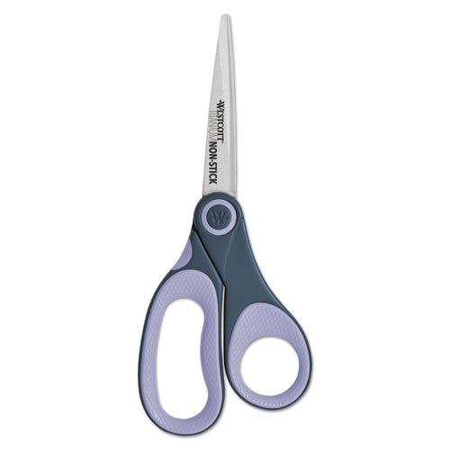 Non-stick Titanium Bonded Scissors, 8" Long, 3.25" Cut Length, Gray/purple Straight Handle