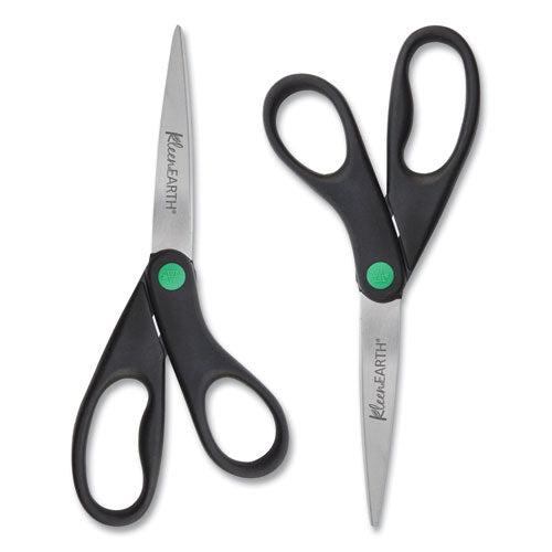 Kleenearth Scissors, 8" Long, 3.25" Cut Length, Straight Black Handle, 2/pack.