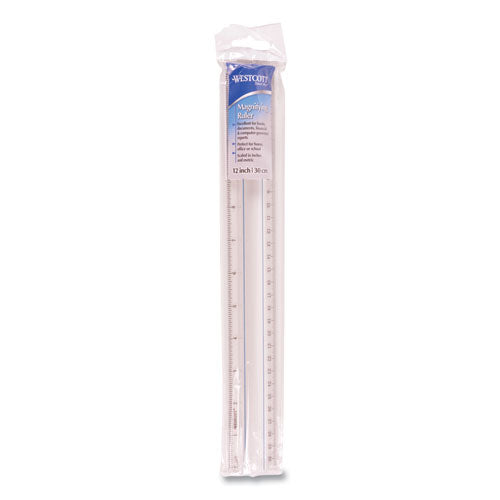 12" Magnifying Ruler, Standard/metric, Plastic, Clear.