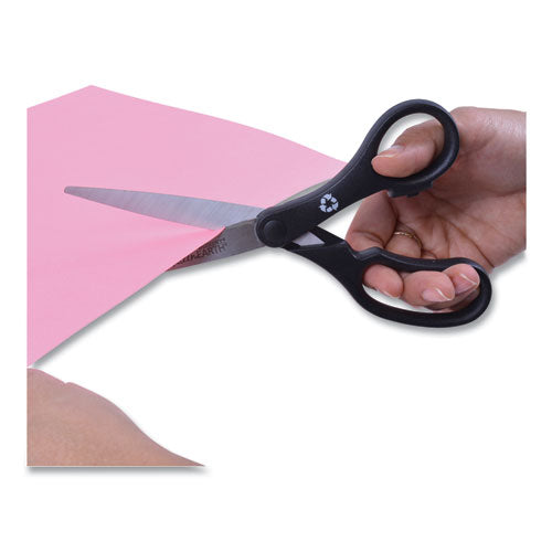 Kleenearth Basic Plastic Handle Scissors, 8" Long, 3.25" Cut Length, Straight Black Handle.