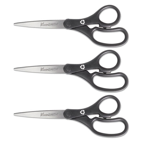 Kleenearth Basic Plastic Handle Scissors, 8" Long, 3.25" Cut Length, Straight Black Handle, 3/pack.