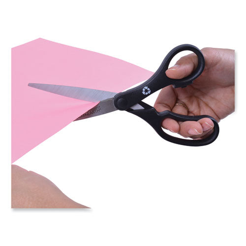Kleenearth Basic Plastic Handle Scissors, 8" Long, 3.25" Cut Length, Black Straight Handles, 3/pack