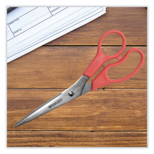 Value Line Stainless Steel Shears, 8" Long, 3.5" Cut Length, Offset Red Handle.