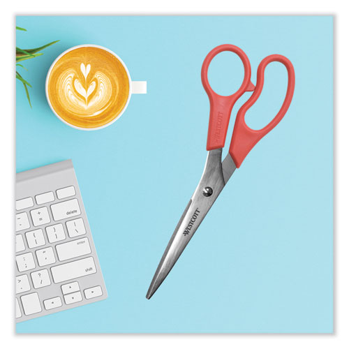 Value Line Stainless Steel Shears, 8" Long, 3.5" Cut Length, Offset Red Handle.