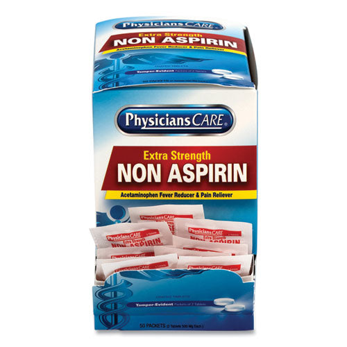 Non Aspirin Acetaminophen Medication, Two-pack, 50 Packs/box.