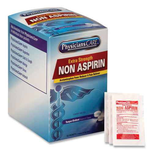 Non Aspirin Acetaminophen Medication, Two-pack, 50 Packs/box.