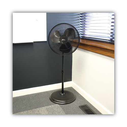 16" 3-speed Oscillating Pedestal Stand Fan, Metal, Plastic, Black.
